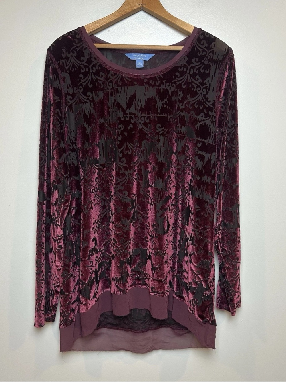 Simply Vera Vera Wang Velvet Burnout Top Burgundy Red Whimsigoth